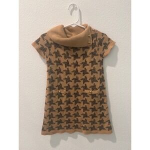 Janie and Jack Girls Tan Brown Houndstooth Sweater Dress Cowl Neck 2T
